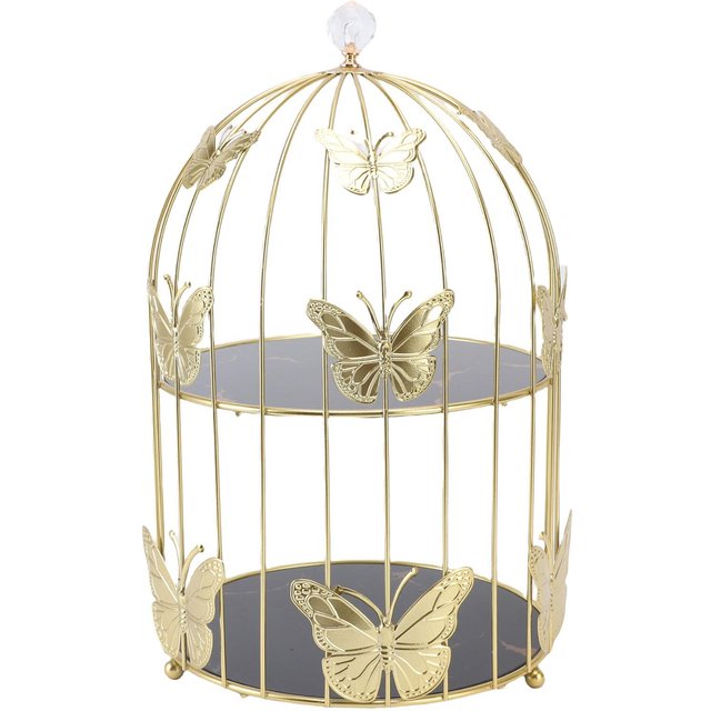 Goldener Vogelkäfig Form Kosmetikregal Desktop Make-up Organizer Regal Doppeltes Etagere Cupcake Kuchenständer Mehrzweck für beige