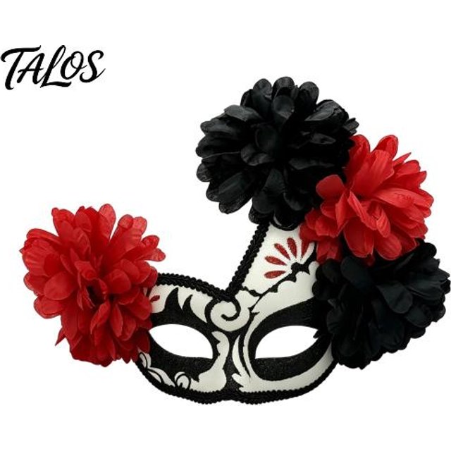 Masque Crâne Léger Design Mascarade d'Halloween Masque, Fleur Mexicain Jour des Morts Confortable pour Fêtes Coussin pour les Yeux Costume, Déguisement, black
