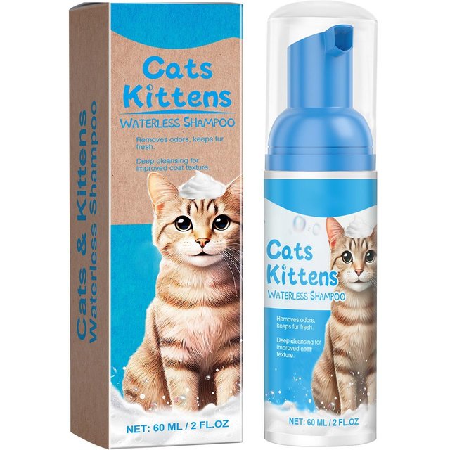 Wasserloses Katzenshampoo, kein Ausspülen des Schaums zur Reinigung der Katze erforderlich. Leave-In-Schaum ist sanft und nicht reizend, 60 ml One Size weiß