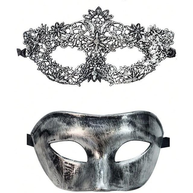 Ensemble de Masques de Mascarade pour Couple Masque de Fête Vénitien Masque de Costume Métallique Halloween Masque de Bal de Fête Mardi Gras pour Femmes et Hommes argenté
