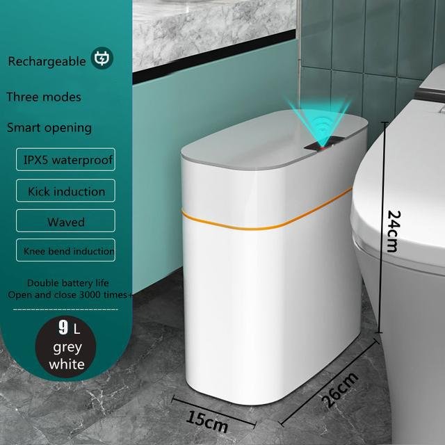 Intelligenter Mülleimer für Haushalt, Schlafzimmer, Netz, roter Mülleimer mit Deckel, für Badezimmer, Deodorant, Schlafzimmer, Wohnzimmer, rissiger Mülleimer 9 L gray