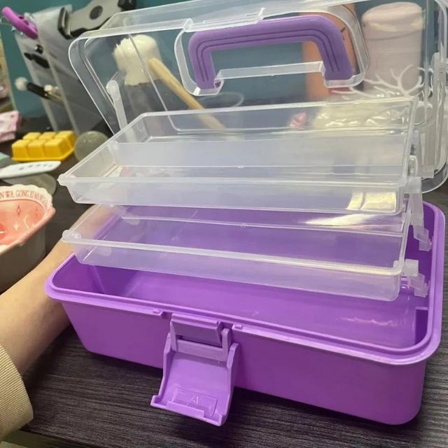 Zusammenklappbare dreischichtige Aufbewahrungsbox Werkzeugkasten Make-up-Box-Set Aufbewahrungsbox Kopfschmuck-Zubehör Desktop-Schmuckschatulle purple