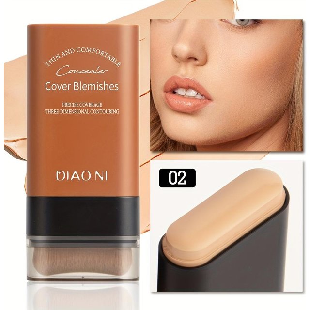 1Pc Matte Finish Foundation Stick Mit Pinsel Abdeckung Flawless Basis Flüssige Foundation Gesicht Make-Up Kosmetik 02 brown