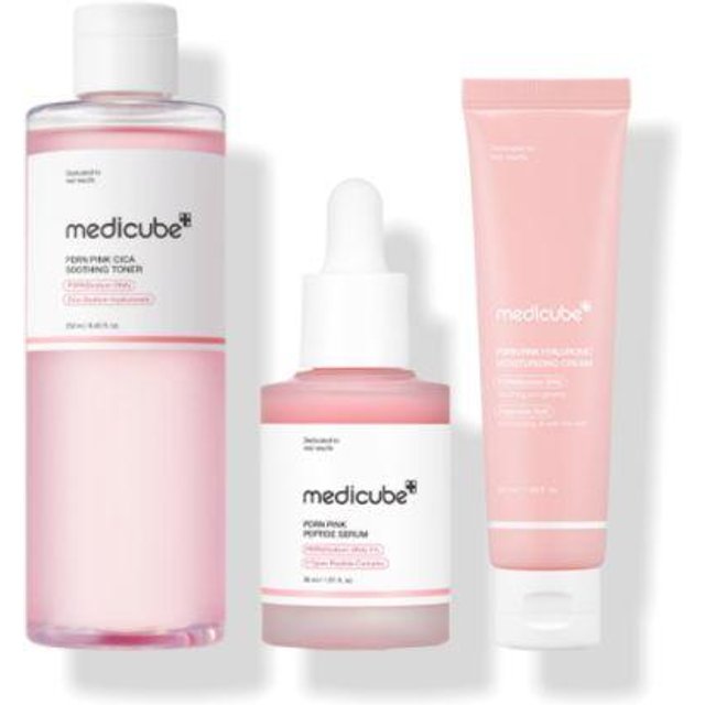 MediCube PDRN Pink Hautpflege-Trio (Peptid-Ampulle 30ml + Cica Beruhigungstoner 250ml + Hyaluronsäure Feuchtigkeitscreme 50ml) white