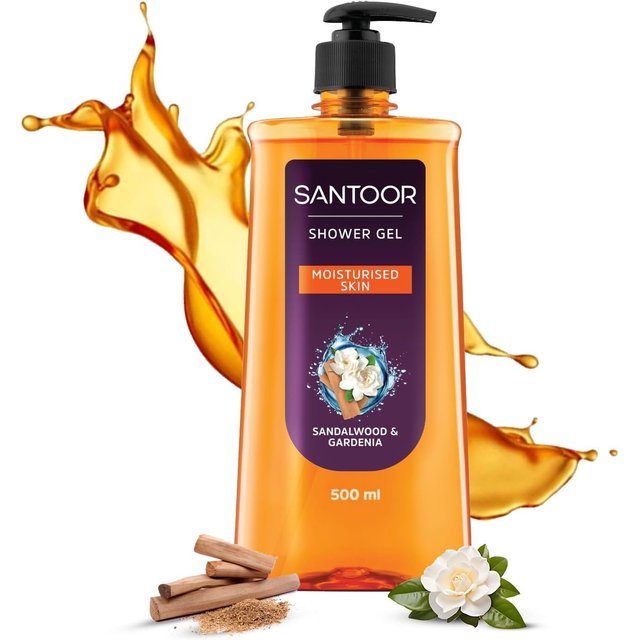 Gel Douche Hydratant Santoor Avec Extraits Naturels de Bois de Santal & de Gardénia | Pour Hommes & Femmes | Nettoyant Corps Hydratant Avec Glycérine | Convient À Tous orange