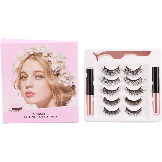 Kit 5 Paires Eyeliner Magnétique Cils Réutilisables 3D Imperméables Légers Sans Latex Cils Magnétiques avec Applicateur white