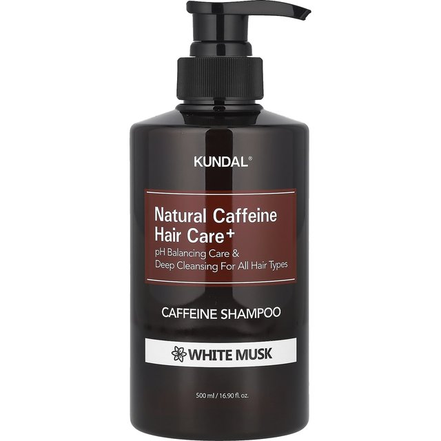 Kundal, Natural Caffeine Hair Care+, Shampoo mit Koffein, für alle Haartypen, weißer Moschus, 16,9 fl oz (500 ml) brown