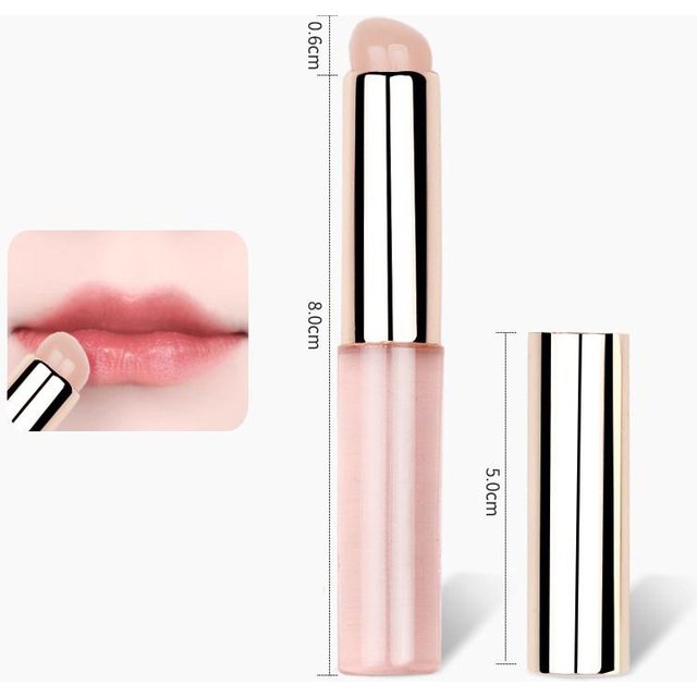 Lippenpinsel aus Silikon mit Abdeckung, abgewinkelter Concealer-Make-up-Pinsel, tragbarer runder Kopf wie Fingerspitzen, Q weicher Lippenstiftpinsel rosa