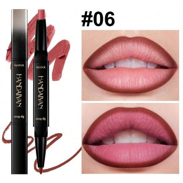 2-in-1 doppelseitiger Lippenstift & Lipliner, natürliches langanhaltendes mattes Finish, für Single-Partys, Weihnachten, tragbare Kosmetik