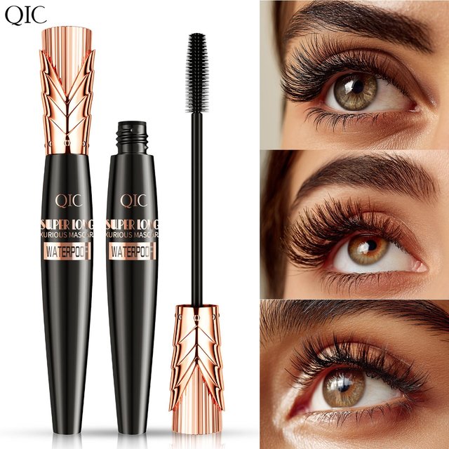 4D-Mascara, wasserdicht, dick, lockig, Länge, nicht blühend, dauerhaftes Make-up, unverzichtbare Faser-Mascara black