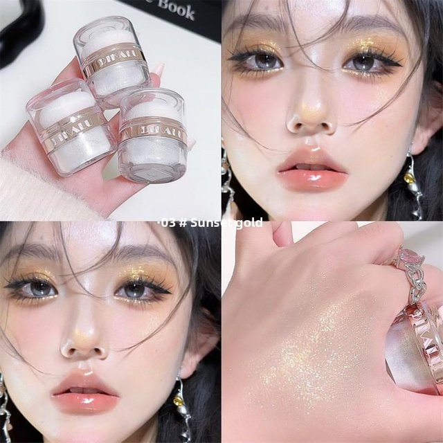 DIKALU Schimmer Highlighter Puder, Gesicht Körper Glitzer, Lang Anhaltendes Funkelndes Make-up 03