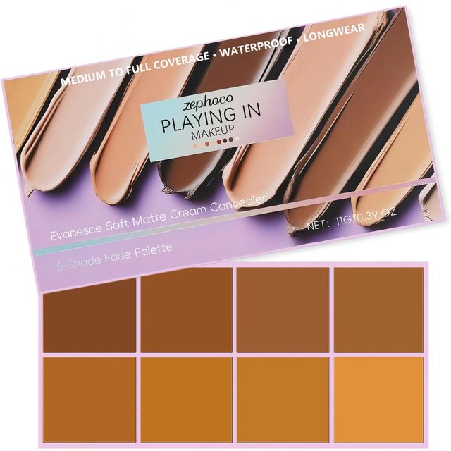Zephoco 8-Farben Cream Concealer Palette, Mittlere bis Hohe Deckkraft, Weiches Mattes Gesicht Make-up, Wasserfester Longwear Pickel Augenring Korrektor 2# beige