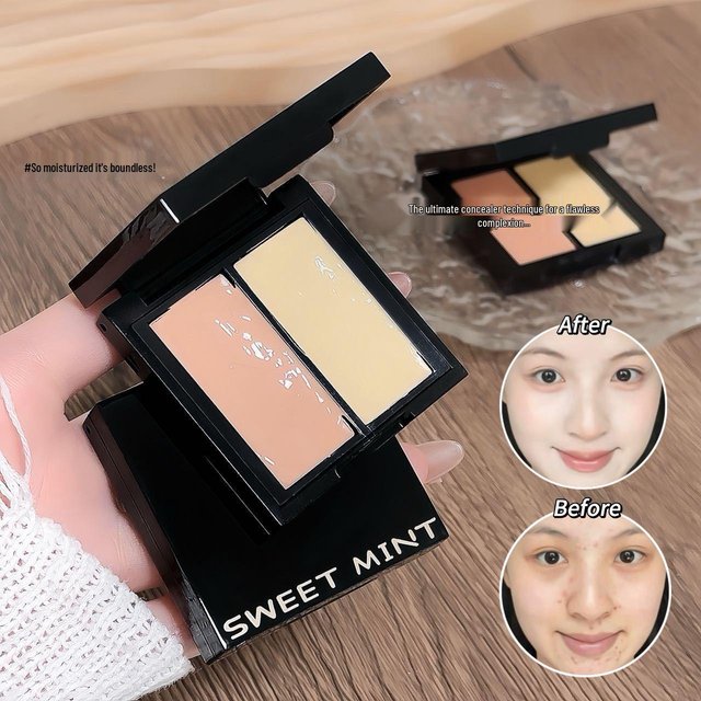 SWEET MINT Zweifarbiger Concealer: Akne Narben, Dunkle Augenringe, Tränenrinne Abdeckung - Feuchtigkeitsspendende & Nicht-Kräuselnde Aufhellungs-Palette gray