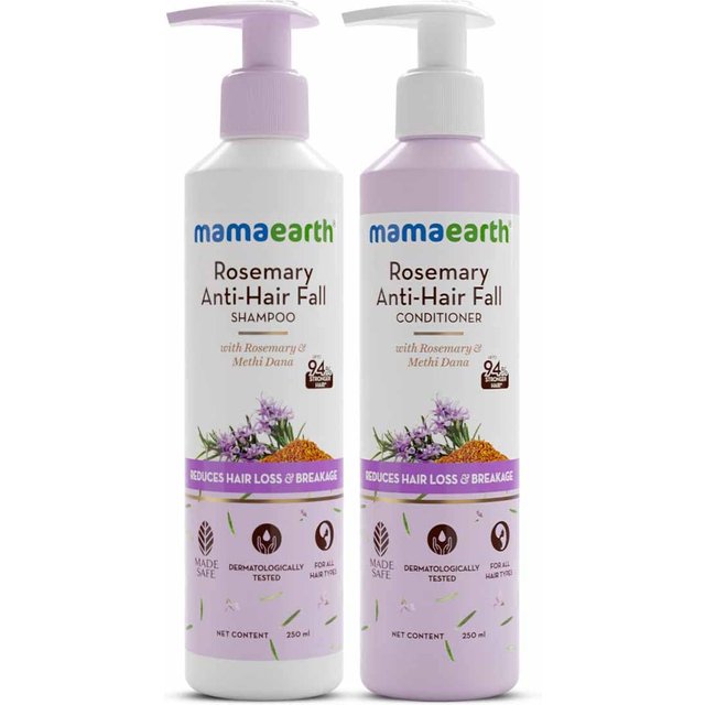 Mamaearth Romarin Anti-Chute de Cheveux Combo Shampooing + Après-Shampooing 250 ml Chacun Pour des Cheveux Plus Forts, Plus Doux white