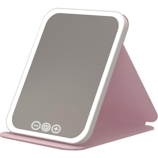 Faltbarer LED-Make-up-Spiegel 3 Einstellbar Einstellbar Speicher Praktisch Perfekt für und Heimgebrauch Spiegel, Farben, Helligkeit, USB-C Wiederaufladbar, Winkel, rosa