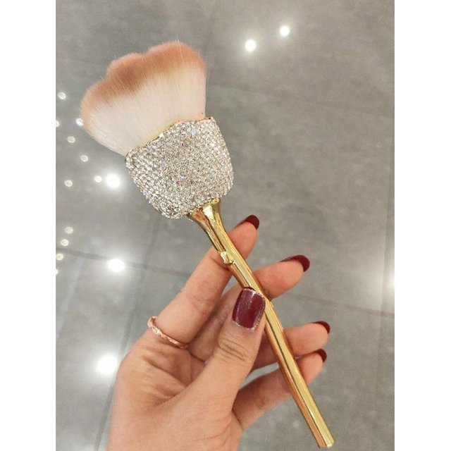 1 pièce Pinceau de Maquillage Luxe Forme Rose avec Décor Strass, Grand Pinceau Blush, Pinceau Nail Art & Pinceau Nettoyage Poussière, Pinceau Contour Pinceau Poudre 1pc beige
