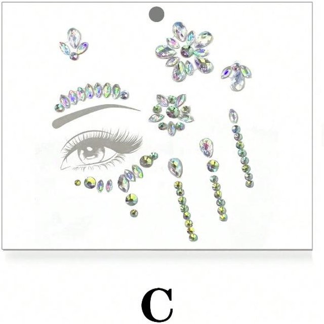 1 Stück Sexueller Strass-Augenschmuck, Funkelnder Strass-Dekor Gesichtskleber, Musikfestival-Kostüm, Cosplay-Make-up, Party-Dekoration white