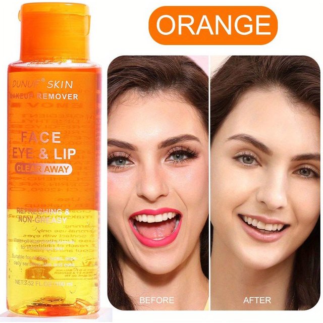 Das zweifarbige Reinigungsöl entfernt mühelos Gesichts- und Augen-Make-up und hinterlässt eine mit Feuchtigkeit versorgte Haut, die nach dem Abschminken nicht spannt. orange