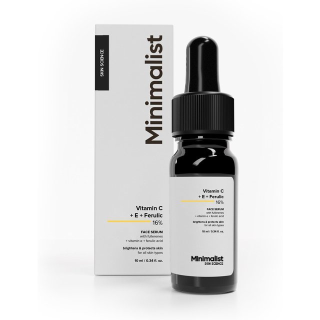 Minimalistisches 16% Vitamin C Gesichtsserum - Aufhellende & Glow-Boostende Formel mit Vitamin E, Ferulasäure & Fullerenen, Antioxidativer Boost für Strahlendes white