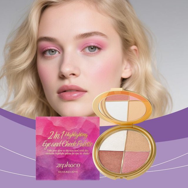 3-in-1 Highlighter Lidschatten Rouge Palette Multifunktionale Delikatesse Gesicht Leuchtende Lidschattenpalette Puder Rouge Palette Make-up 1pcs brown