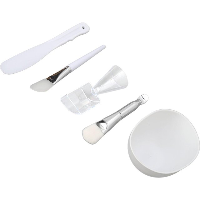 Outil de Masque Facial DIY Pinceau en Silicone Pinceau à Poils Doux Bol à Mélanger Spatule Set Tasse à Mesurer white