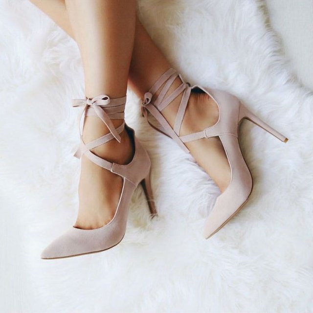Blush Vegan Suede Pointed Toe Strappy Stiletto Heels Pumps