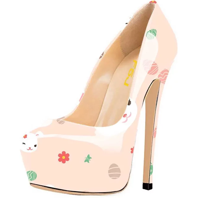 Blush Patent Leather Cartoon Print Stiletto Heel Platform Pumps