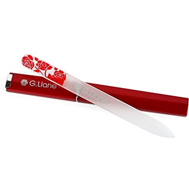 Premium Glass Nail File with Case Professional Crystal Nail Files Perfect Manicure Set for women Men Kids Nail Care Gift Set (Rose Red)