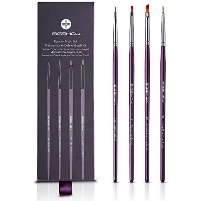 EIGSHOW 4 Pcs Eyeliner Brush Set - Angled Liner Brushes, Definer Brush, Ultra-Fine Liner Brushes Kits for Detailed Precision Eyeliner, Eyebrow Filling