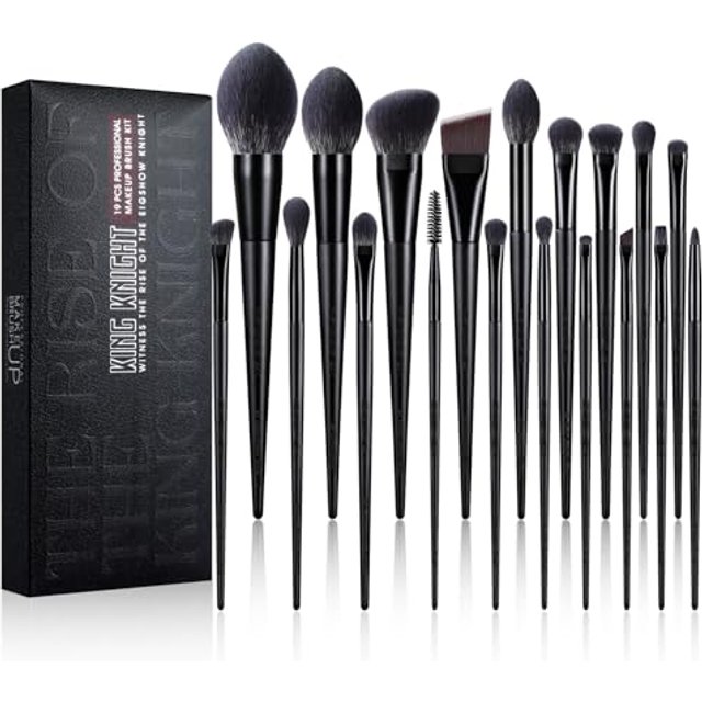 EIGSHOWBEAUTY 19 Pieces Synthetic Makeup Brush Set Kingnight Series Brush Set Premium Foundation Contour Blush Concealer Eyeshadow Blending (Black)