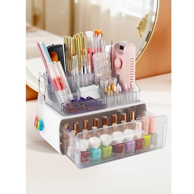 40 Holes Nail Polish Organiser Storage Box, Nail Drill Holder with Drawer