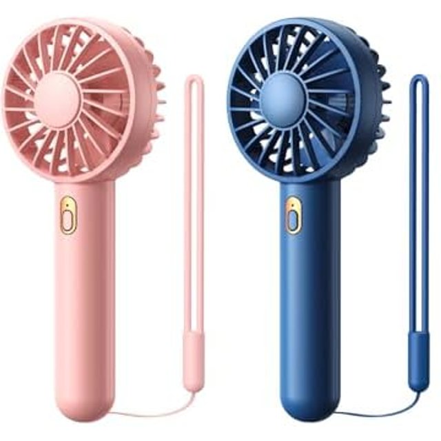 Warmco 2 Pack Mini Portable Handheld Fan, USB Rechargeable 3 Speed Personal Small Desk Fan with Base Lightweight Makeup Travel Beach Indoor Outdoor fo