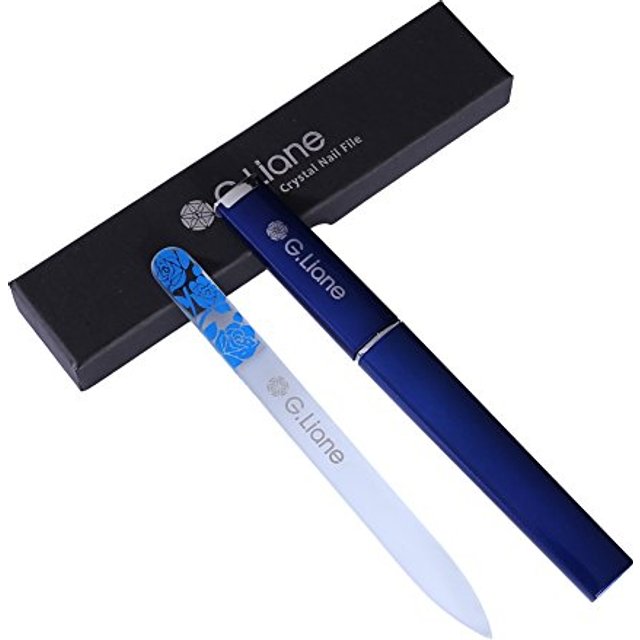 Premium Glass Nail File with Case Professional Crystal Fingernail Files Perfect Manicure Set for women Men Kids Nail Care Gift Set (Rose Blue)