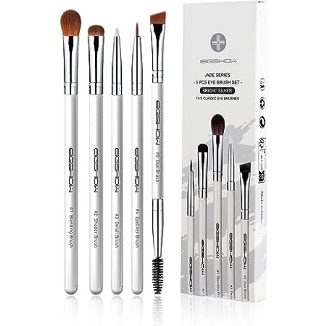 EIGSHOW 5 Pcs Eye Makeup Brush Set, Everyday Eye Essential Makeup Brushes with Blending, Eyeshadow, Detail, Eyeliner, Eyebrow Brushes(White)