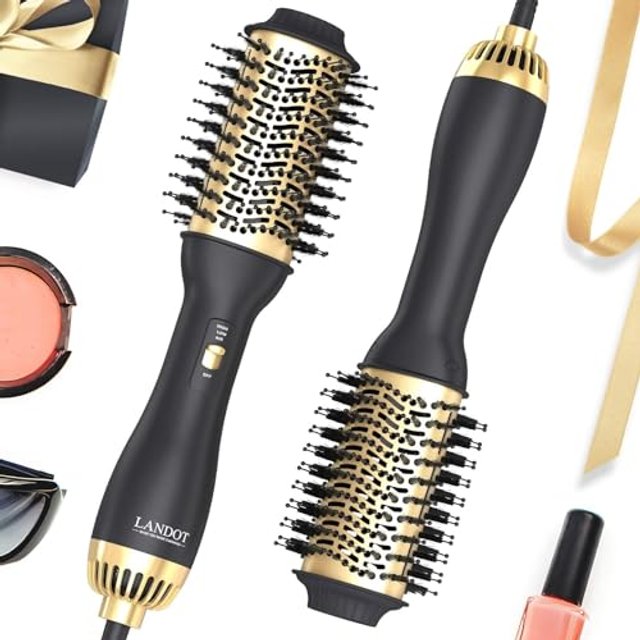 LANDOT Hair Dryer Brush, Hot Air Styler Volumiser, 60mm Oval Blowout Brush