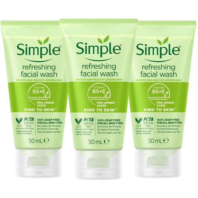Simple Women's Kind to Skin Soap Free Refreshing 'Facial Gel Wash', 3 x 50ml in White