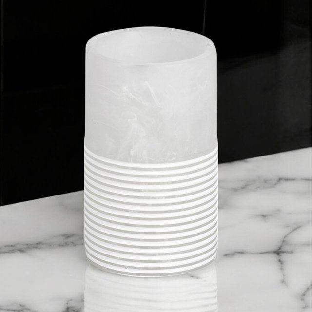 Showerdrape Bianco Frost Onyx White Striped Tumbler