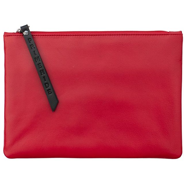 PRIMEHIDE Women's 'Cosmetic' Leather Medium Sized Zip Pouch in Red