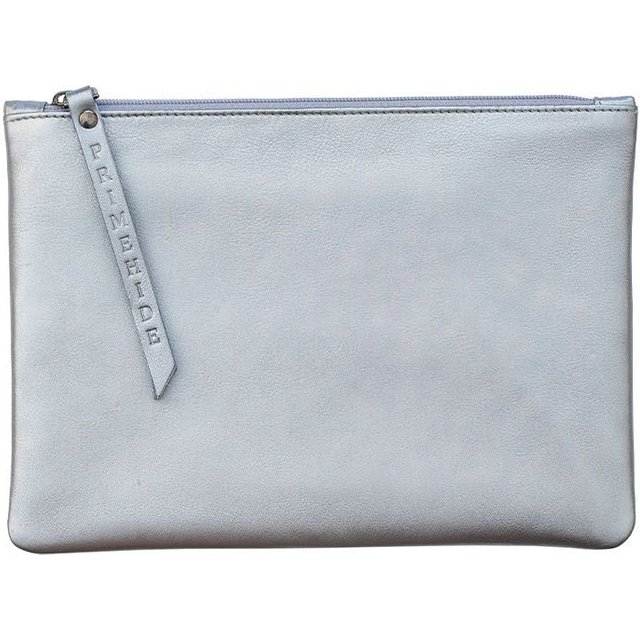 PRIMEHIDE Women's 'Cosmetic' Leather Medium Sized Zip Pouch in Silver