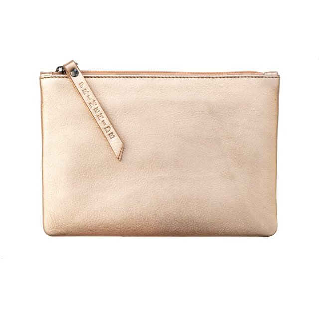 PRIMEHIDE Women's 'Cosmetic' Leather Medium Sized Zip Pouch in Gold