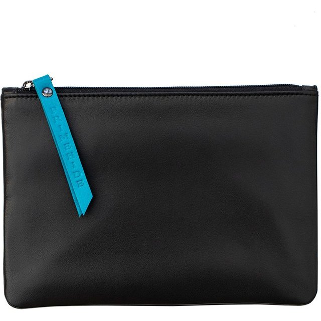 PRIMEHIDE Women's 'Cosmetic' Leather Large Sized Zip Pouch in Black