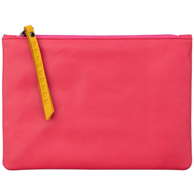PRIMEHIDE Women's 'Cosmetic' Leather Large Sized Zip Pouch in Pink