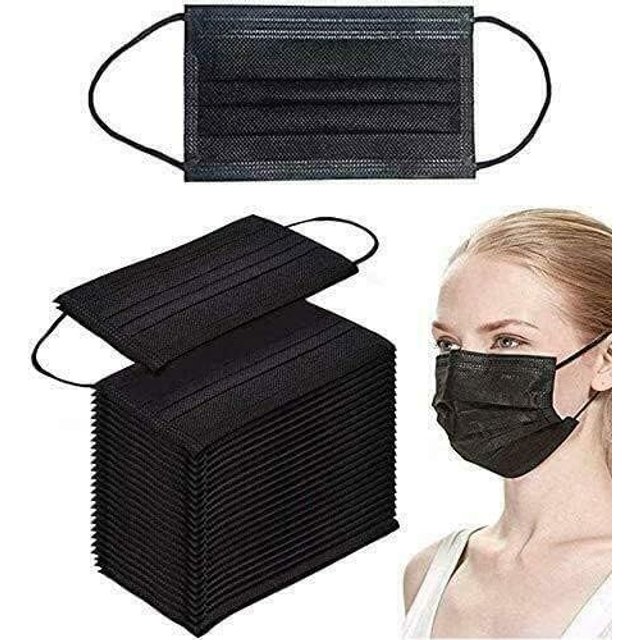 KAV 50 Pack 3 Ply Disposable Face Masks in Black