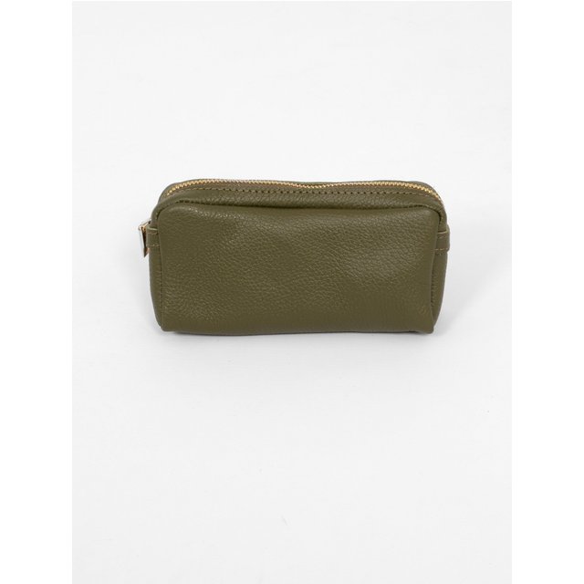 Sarta Women's Allegra Italian Leather Cosmetic Bag - Khaki, Pebbled in Khaki