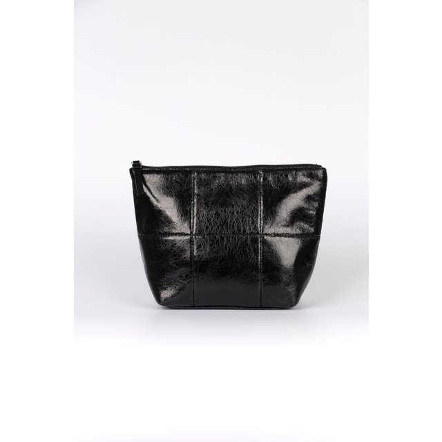 Etre Women's Black Quilted Vanity Travel Makeup Bag Metallic Faux Leather