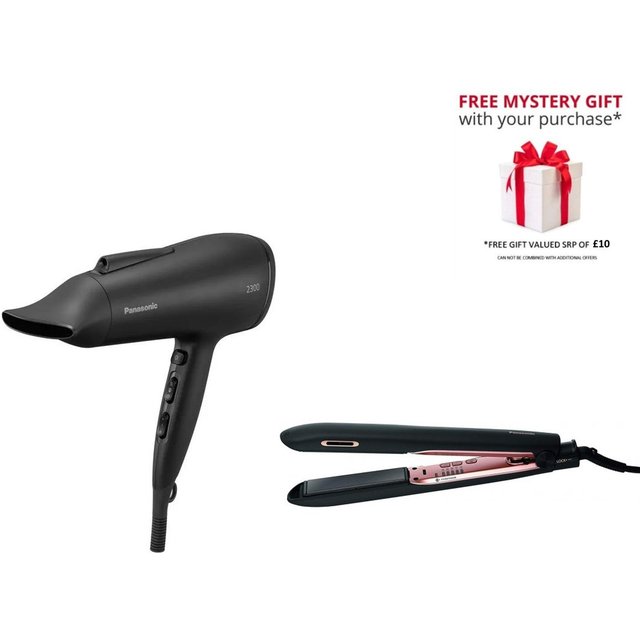 Panasonic EH-NE85, EH-HS99 Hair Dryer & Nanoe Ceramic Hair Straightener Set in Black