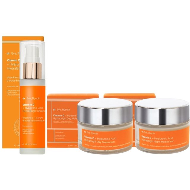dr. Eve Ryouth Vitamin C Hyaluronic Acid Day Moisturizer 50ml & Vitamin C Night Moisturizer 50ml + Vitamin C Serum 60ml in Clear