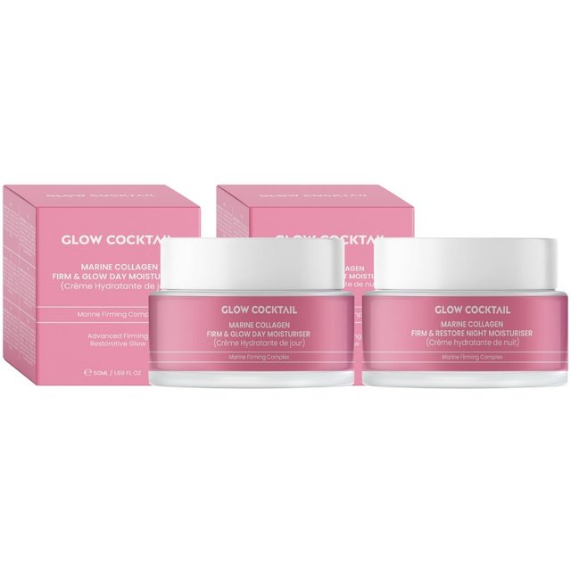 GlowCocktail London Women's Glow - Marine Collagen Firm & Glow Day Moisturizer 50ml + Marine Collagen Firm & Restore Night Moisturizer 50ml
