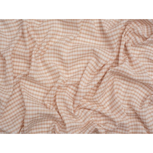 Minerva Core Range Stretch Woven Gingham Seersucker Fabric White & Blush