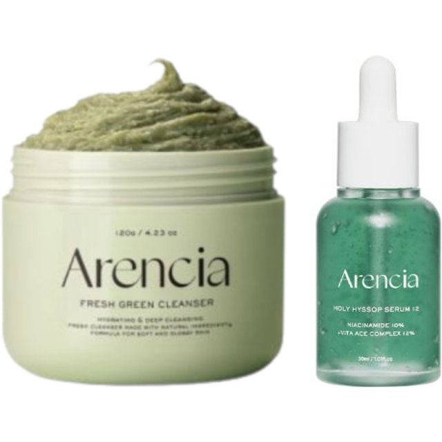 Arencia - Fresh Green Rice Mochi Cleanser - 120g & Holy Hyssop Serum 12 - 30ml Set